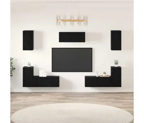 Tv Skapīšu Komplekts 7 Pcs Melns Ozols Inženierijas Koks Vidaxl