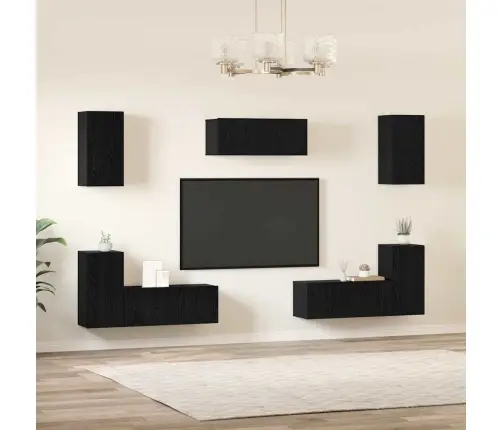 Tv Skapīšu Komplekts 7 Pcs Melns Ozols Inženierijas Koks Vidaxl