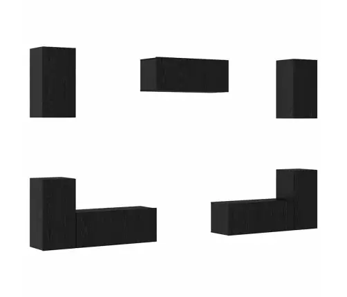 Tv Skapīšu Komplekts 7 Pcs Melns Ozols Inženierijas Koks Vidaxl