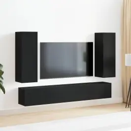 5 Daļu Pie Sienas Montēts Tv Skapju Komplekts Melnā Ozola Vidaxl
