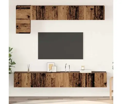 Tv Skapīšu Komplekts Ar Plauktu Piestiprināts Pie Sienas Cits Ar Uzglabāšanu Ar Durvīm 5 Pcs Vecs Koks Vidaxl