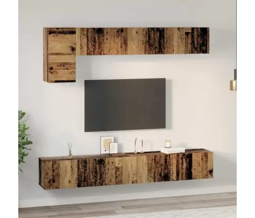 Tv Skapīšu Komplekts Ar Plauktu Piestiprināts Pie Sienas Cits Ar Uzglabāšanu Ar Durvīm 5 Pcs Vecs Koks Vidaxl