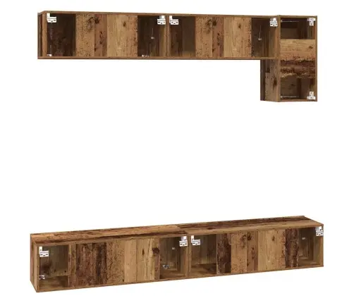 Tv Skapīšu Komplekts Ar Plauktu Piestiprināts Pie Sienas Cits Ar Uzglabāšanu Ar Durvīm 5 Pcs Vecs Koks Vidaxl