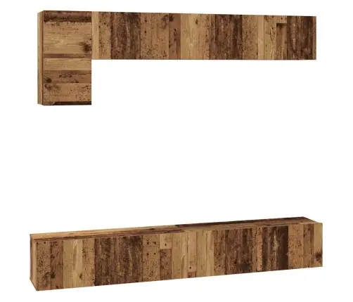 Tv Skapīšu Komplekts Ar Plauktu Piestiprināts Pie Sienas Cits Ar Uzglabāšanu Ar Durvīm 5 Pcs Vecs Koks Vidaxl