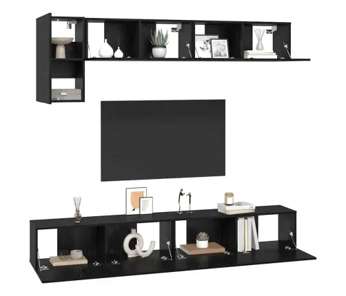Tv Skapīšu Komplekts 5 Pcs Melni Ozoli 100 X 30 X 30 Cm Vidaxl
