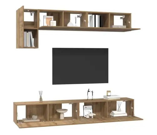 Tv Skapīšu Komplekts 5 Pcs Amatnieku Ozola Vidējs 100 Cm Vidaxl