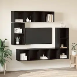 Tv Spintelių Komplektas 4 Pcs Juoda Ąžuolo 37 X 37 X 142.5 Cm
