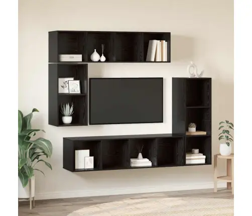Tv Spintelių Komplektas 4 Pcs Juoda Ąžuolo 37 X 37 X 142.5 Cm
