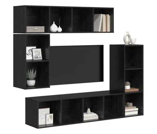 Tv Spintelių Komplektas 4 Pcs Juoda Ąžuolo 37 X 37 X 142.5 Cm