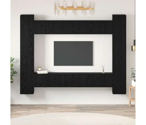 Tv Skapīšu Komplekts Ar Plauktu Ar Uzglabāšanu Ar Durvīm 10 Pcs Melni Ozoli Vidaxl