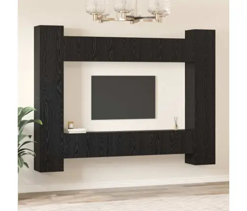 Tv Skapīšu Komplekts Ar Plauktu Ar Uzglabāšanu Ar Durvīm 10 Pcs Melni Ozoli Vidaxl