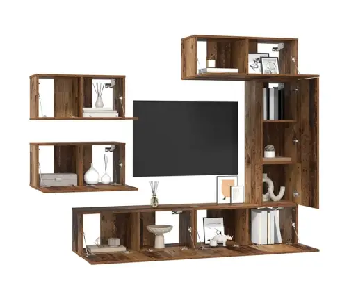 Tv Skapīšu Komplekts 6 Pcs Vecs Koks 30.5 X 30 X 90 Cm Vidaxl