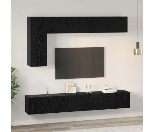 Tv Skapīšu Komplekts 6 Pcs Melns Ozols 30.5 X 30 X 90 Cm Vidaxl