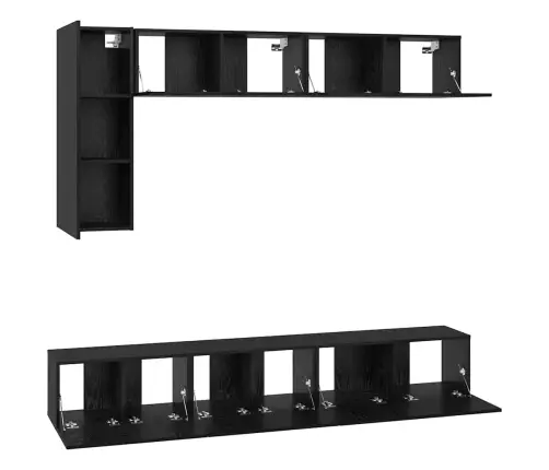 Tv Skapīšu Komplekts 6 Pcs Melns Ozols 30.5 X 30 X 90 Cm Vidaxl