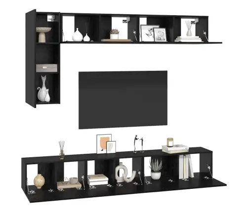 Tv Skapīšu Komplekts 6 Pcs Melns Ozols 30.5 X 30 X 90 Cm Vidaxl
