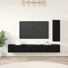 Tv Spintelių Komplektas 4 Pcs Juoda Ąžuolo 30.5 X 30 X 90 Cm