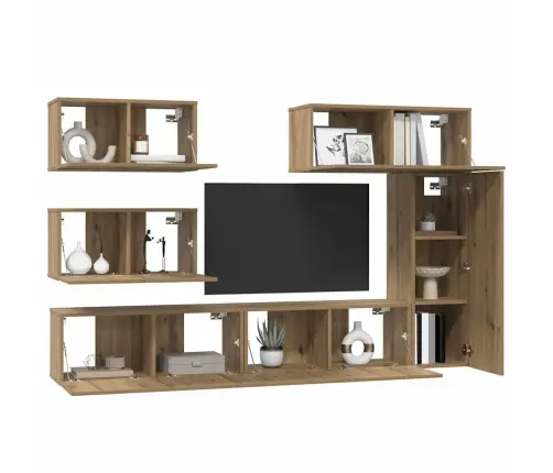 Tv Skapīšu Komplekts 6 Pcs Amatnieku Ozola 30.5 X 30 X 90 Cm Vidaxl