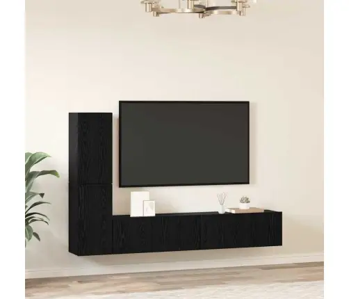 Sienas Tv Skapis Ar Plauktu 4 Pcs Melni Ozoli Inženierijas Koks Vidaxl