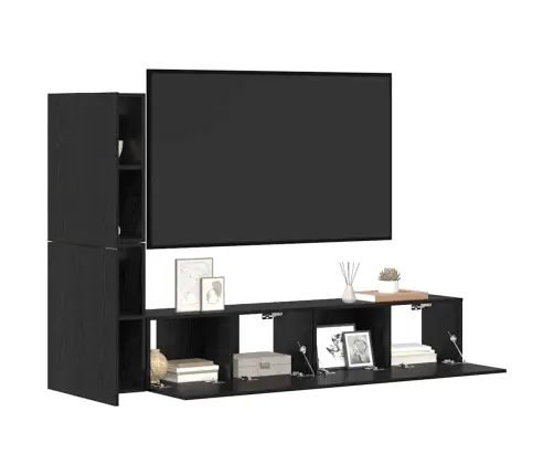 Sienas Tv Skapis Ar Plauktu 4 Pcs Melni Ozoli Inženierijas Koks Vidaxl