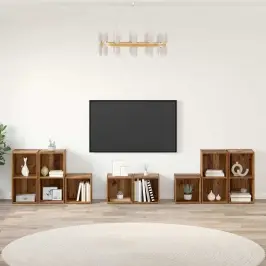 Tv Spintelės Komplektas 8 Pcs Senovinis Medis 37 X 35 X 72 Cm