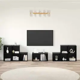 Tv Skapju Komplekts 8 Pcs Melns Ozolkoks 37 X 35 X 72 Cm Vidaxl