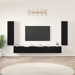 Tv Skapīšu Komplekts Melns Ozols Inženierijas Koks Vidaxl