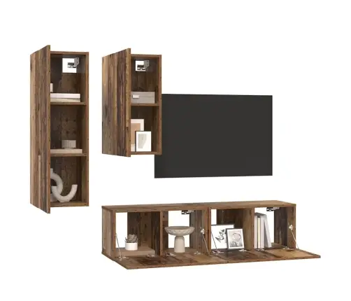 Tv Skapīšu Komplekts 4 Pcs Vecs Koks 30.5 X 30 X 90 Cm Vidaxl