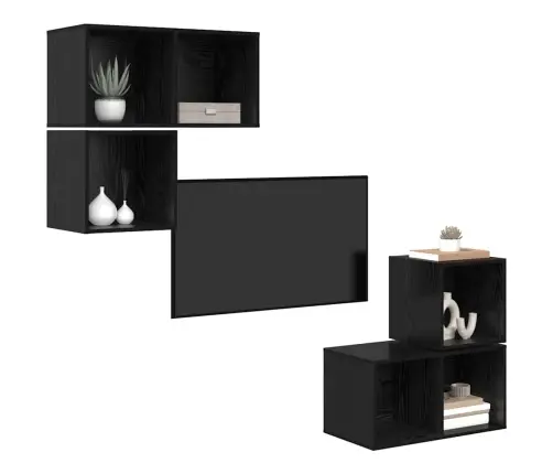 Tv Skapju Komplekts 4 Pcs Melns Ozols 37 X 37 X 72 Cm Vidaxl