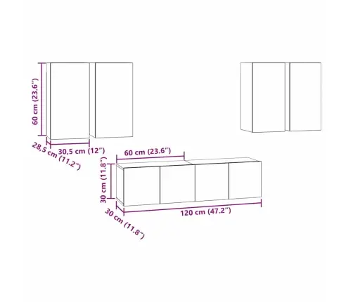 Tv Skapīšu Komplekts 6 Pcs Melni Ozoli 60 X 30 X 30 Cm Vidaxl