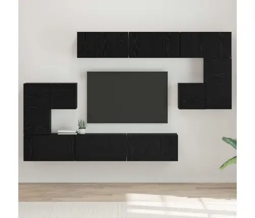 Tv Skapīšu Komplekts 10 Pcs Melns Ozols 180 X 30 X 90.5 Cm Vidaxl