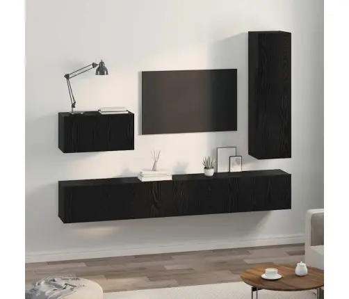 Tv Skapīšu Komplekts 4 Pcs Melni Ozoli 30.5 X 30 X 110 Cm Vidaxl