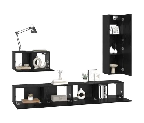 Tv Skapīšu Komplekts 4 Pcs Melni Ozoli 30.5 X 30 X 110 Cm Vidaxl