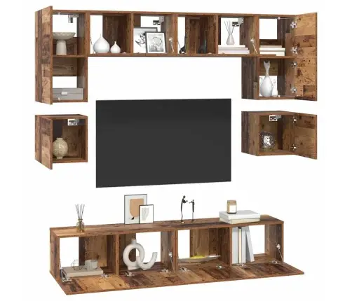 Tv Skapīšu Komplekts Ar Plauktu 8 Pcs Vecs Koks 80 X 30 X 30 Cm Vidaxl