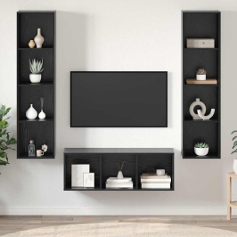 Tv Skapju Komplekts 3 Pcs Melns Ozols Inženierijas Koks Vidaxl