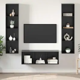 Tv Spintelės Komplektas 3 Pcs Juoda Ąžuolo Apdirbta Mediena