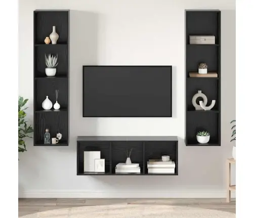 Tv Skapju Komplekts 3 Pcs Melns Ozols 37 X 37 X 142.5 Cm Vidaxl