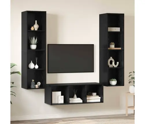 Tv Skapju Komplekts 3 Pcs Melns Ozols 37 X 37 X 142.5 Cm Vidaxl