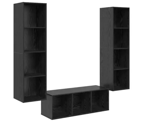 Tv Skapju Komplekts 3 Pcs Melns Ozols 37 X 37 X 142.5 Cm Vidaxl