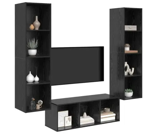 Tv Skapju Komplekts 3 Pcs Melns Ozols 37 X 37 X 142.5 Cm Vidaxl