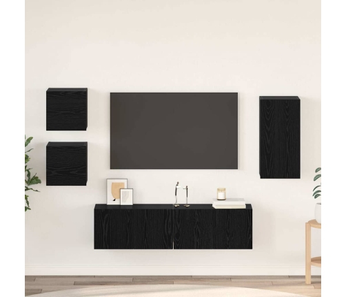 Tv Skapīšu Komplekts 5 Pcs Melns Ozols Inženierijas Koks Vidaxl