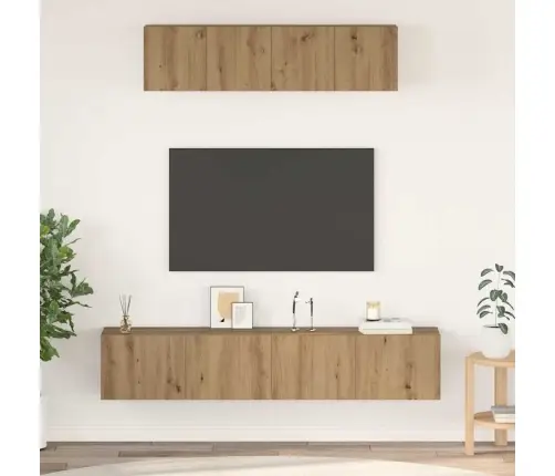 Tv Spintelės Komplektas 4 Pcs Artisano Ąžuolo Apdirbta Mediena