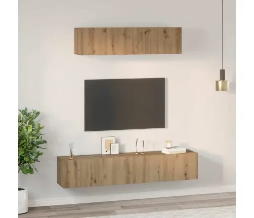 Tv Spintelės Komplektas 4 Pcs Artisano Ąžuolo Apdirbta Mediena