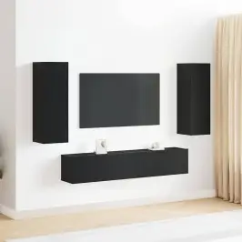 4 Daļu Tv Skapju Komplekts No Melnkoka, Kas Piekars Pie Sienas Vidaxl