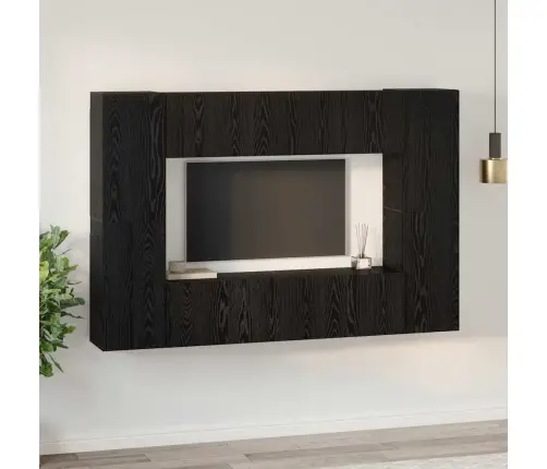 Tv Skapīšu Komplekts 8 Pcs Melni Ozoli 181 X 30 X 120 Cm Vidaxl