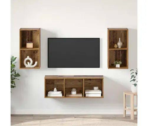 Tv Spintelės Komplektas 3 Pcs Sena Mediena Apdirbta Mediena