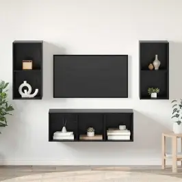 Tv Skapju Komplekts 3 Pcs Melns Ozols Inženierijas Koks Vidaxl