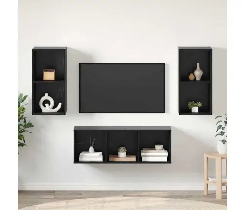 Tv Spintelės Komplektas 3 Pcs Juoda Ąžuolo Apdirbta Mediena