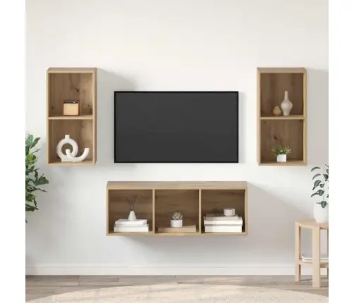 Tv Kapi Komplekt Seinale Kinnitatav 3 Pcs Käsitöötamm Tehispuit Tv Kapi Komplekt Seinale Kinnitatav 3 Pcs Käsitöötamm Tehispuit