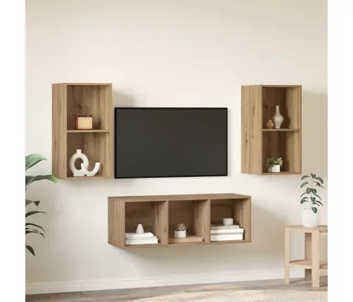 Tv Kapi Komplekt Seinale Kinnitatav 3 Pcs Käsitöötamm Tehispuit Tv Kapi Komplekt Seinale Kinnitatav 3 Pcs Käsitöötamm Tehispuit