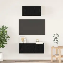 Tv Spintelių Komplektas 2 Pcs Juoda Ąžuolo Apdirbta Mediena